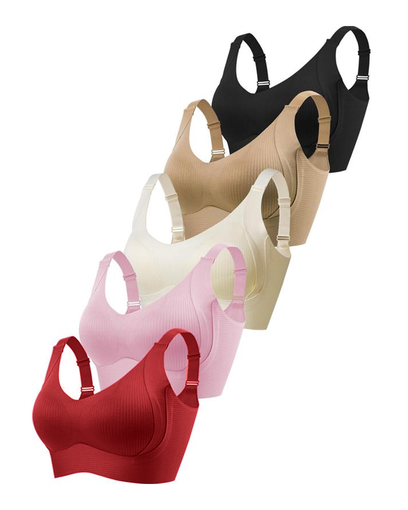 Women's Solid Color Four Rows Adjustable Wireless Bra